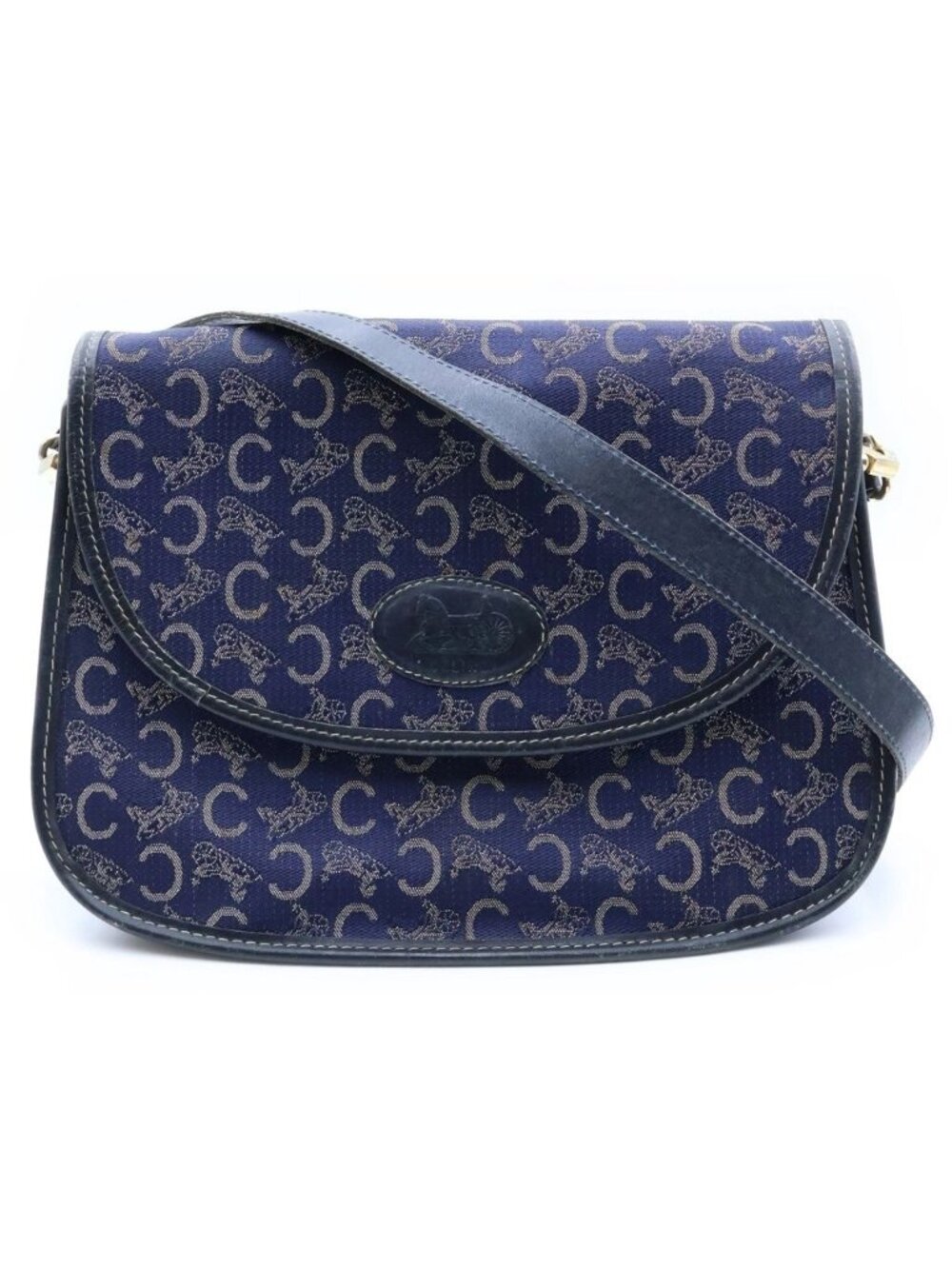 Celine C Macadam Shoulder Bag Leather Canvas Gold